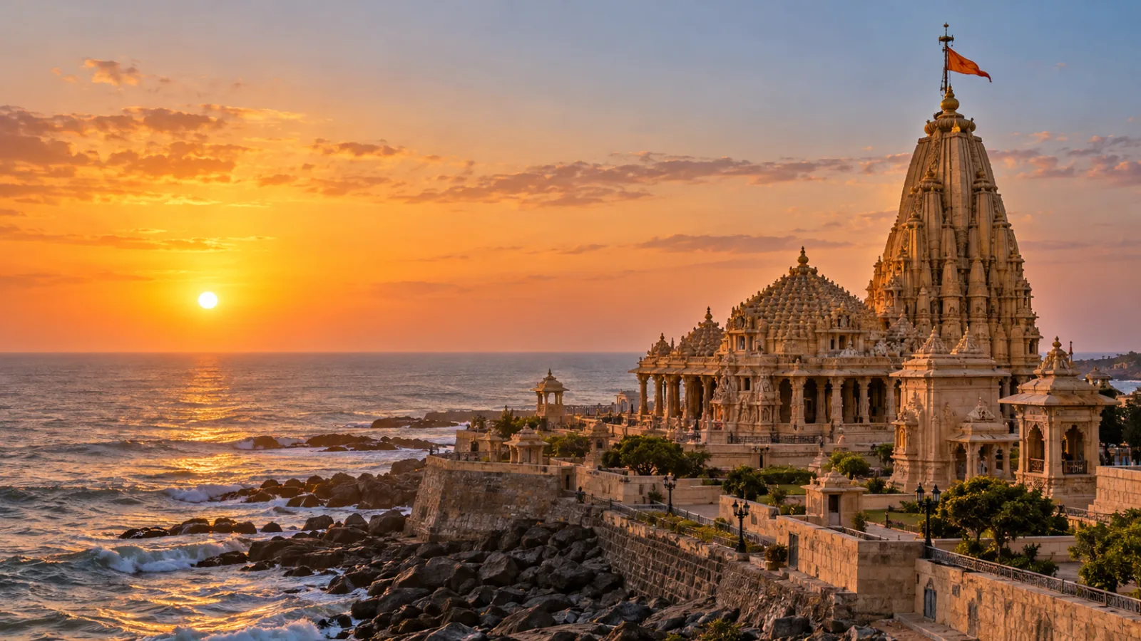 Somnath Temple on the Gujarat coast at sunrise